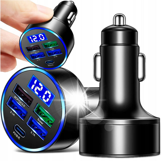 Automobilinis įkroviklis 4x USB QC 3.0 + USB C PD 20W greitas galingas telefonui