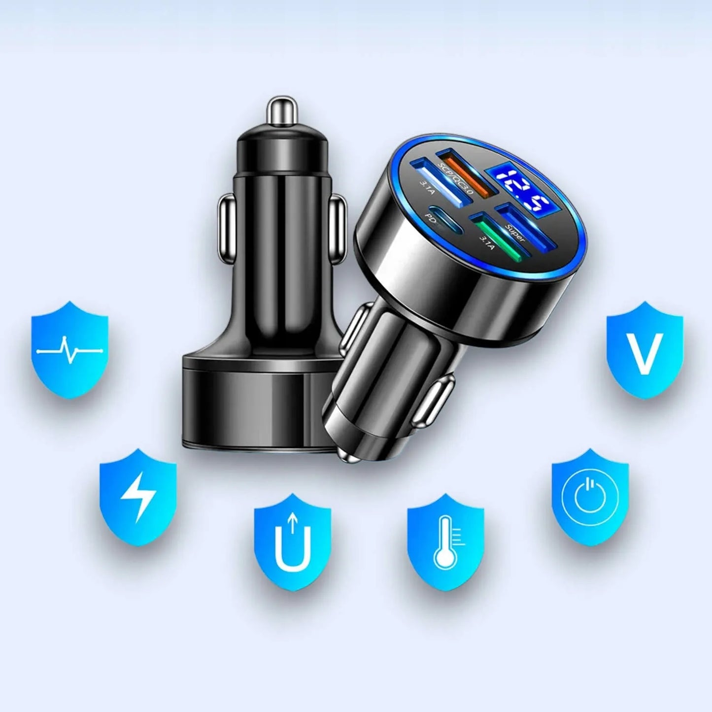 Automobilinis įkroviklis 4x USB QC 3.0 + USB C PD 20W greitas galingas telefonui
