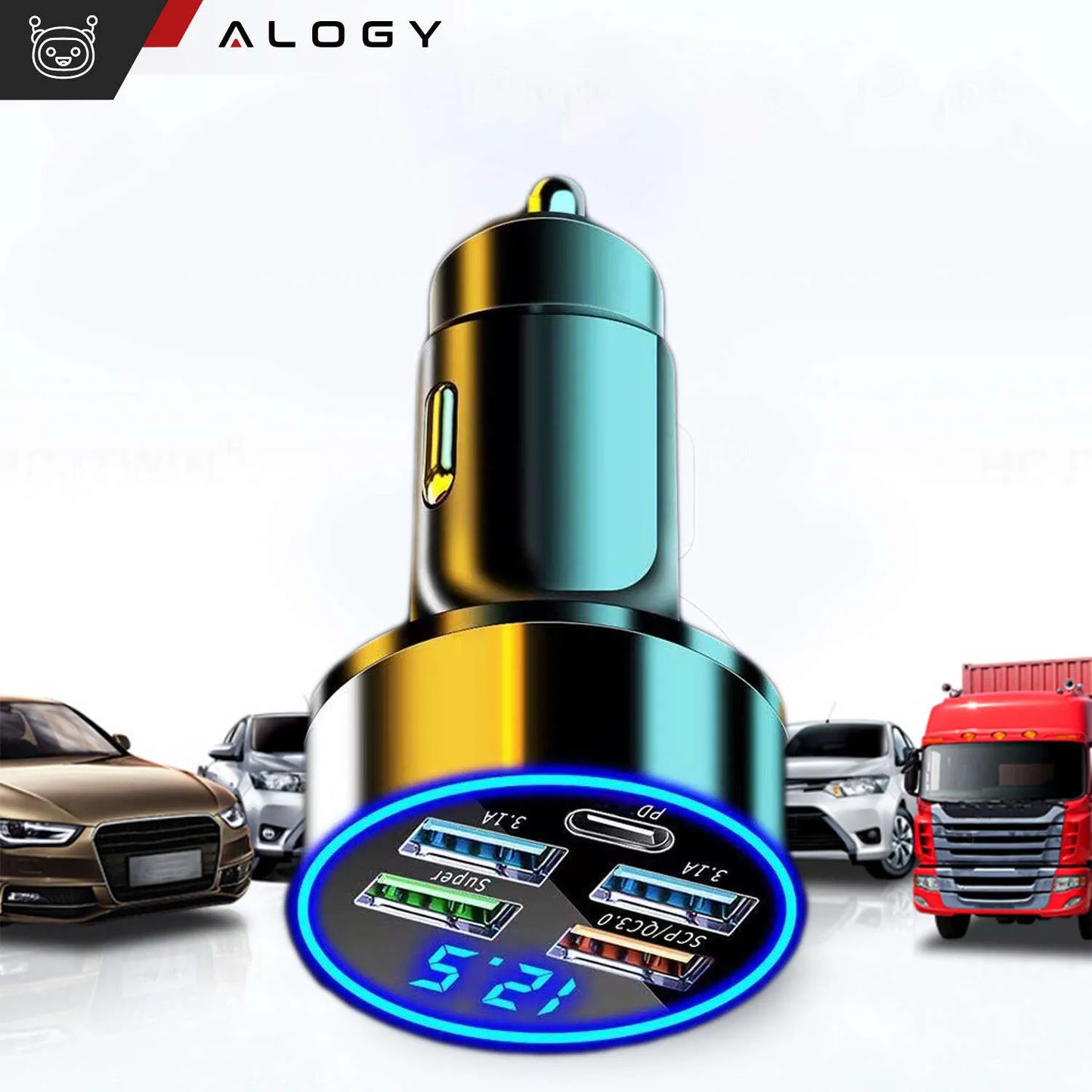 Automobilinis įkroviklis 4x USB QC 3.0 + USB C PD 20W greitas galingas telefonui