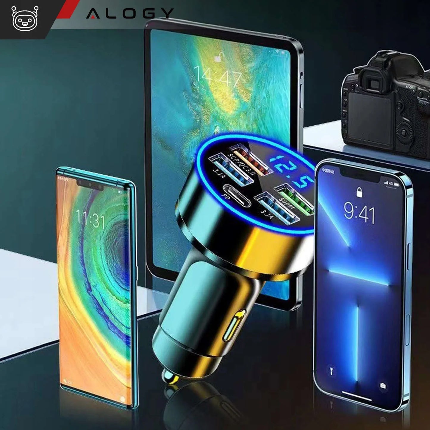 Automobilinis įkroviklis 4x USB QC 3.0 + USB C PD 20W greitas galingas telefonui