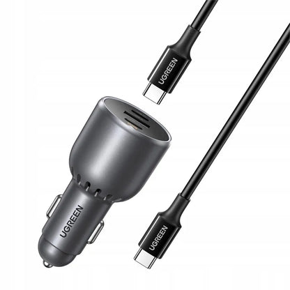 Automobilinis įkroviklis UGREEN EC705, USB + 2x USB-C, 130W + 1m 5A laidas