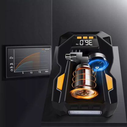 Automobilinis kompresorius 12V 230V Feegar, nešiojama oro pompa ratams su LED apšvietimu