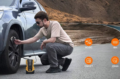 Automobilinis kompresorius 12V 230V Feegar, nešiojama oro pompa ratams su LED apšvietimu
