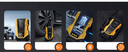 Automobilinis kompresorius 12V 230V Feegar, nešiojama oro pompa ratams su LED apšvietimu