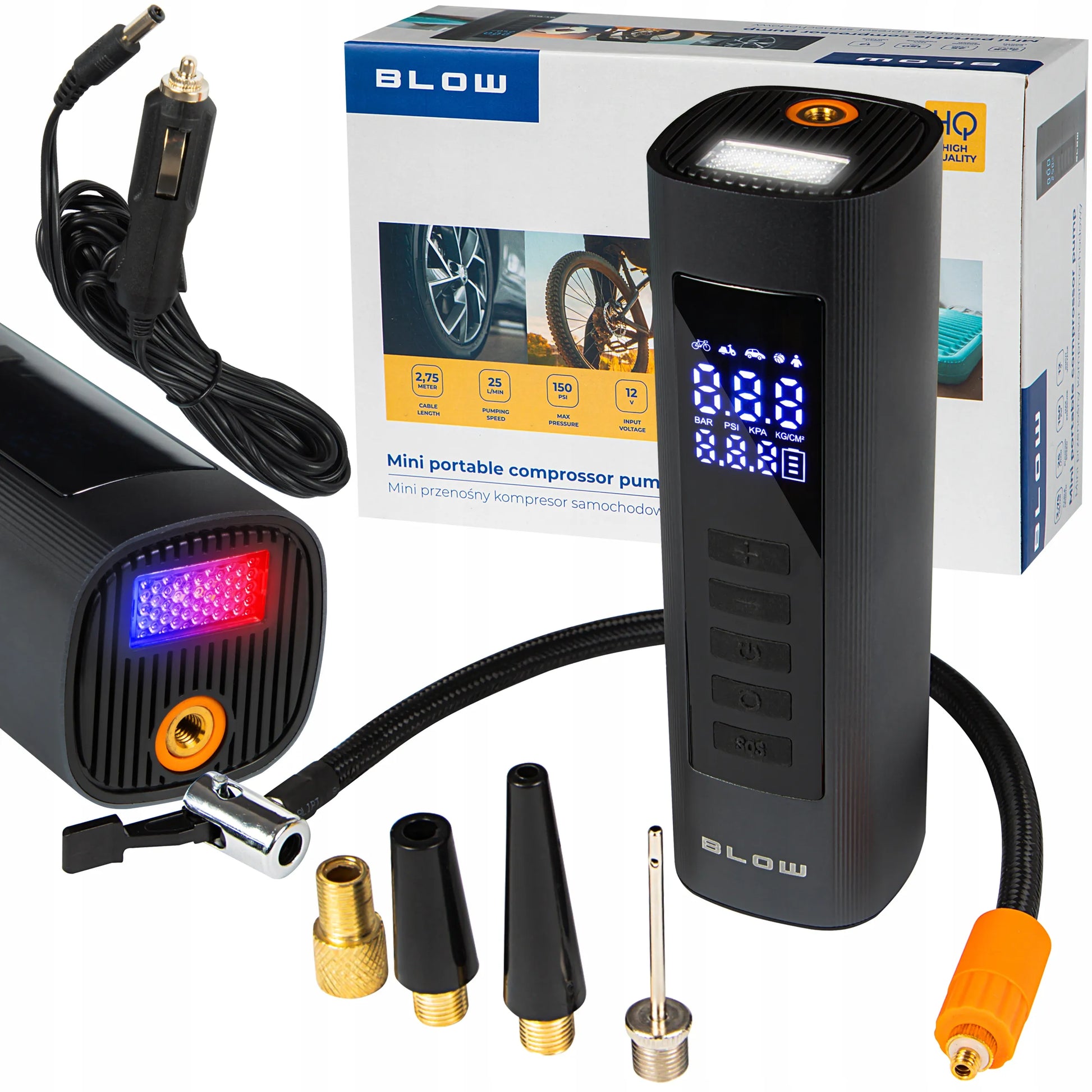 Automobilinis kompresorius BLOW 12V nešiojama elektrinė oro pompa