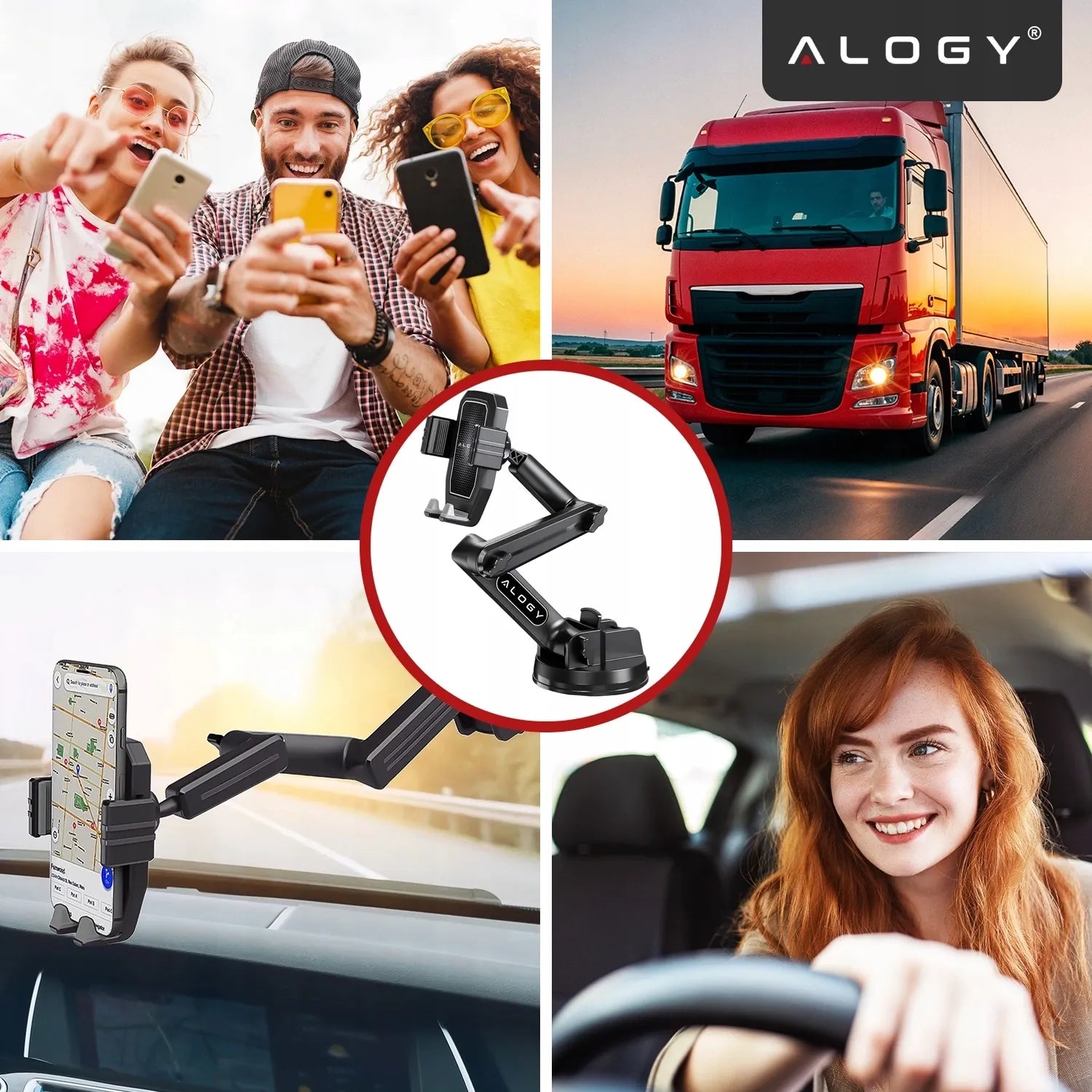 Automobilinis laikiklis Alogy telefonui 7.2" TIR sunkvežimiui, autobusui, ekskavatoriui su tvirta fiksacija