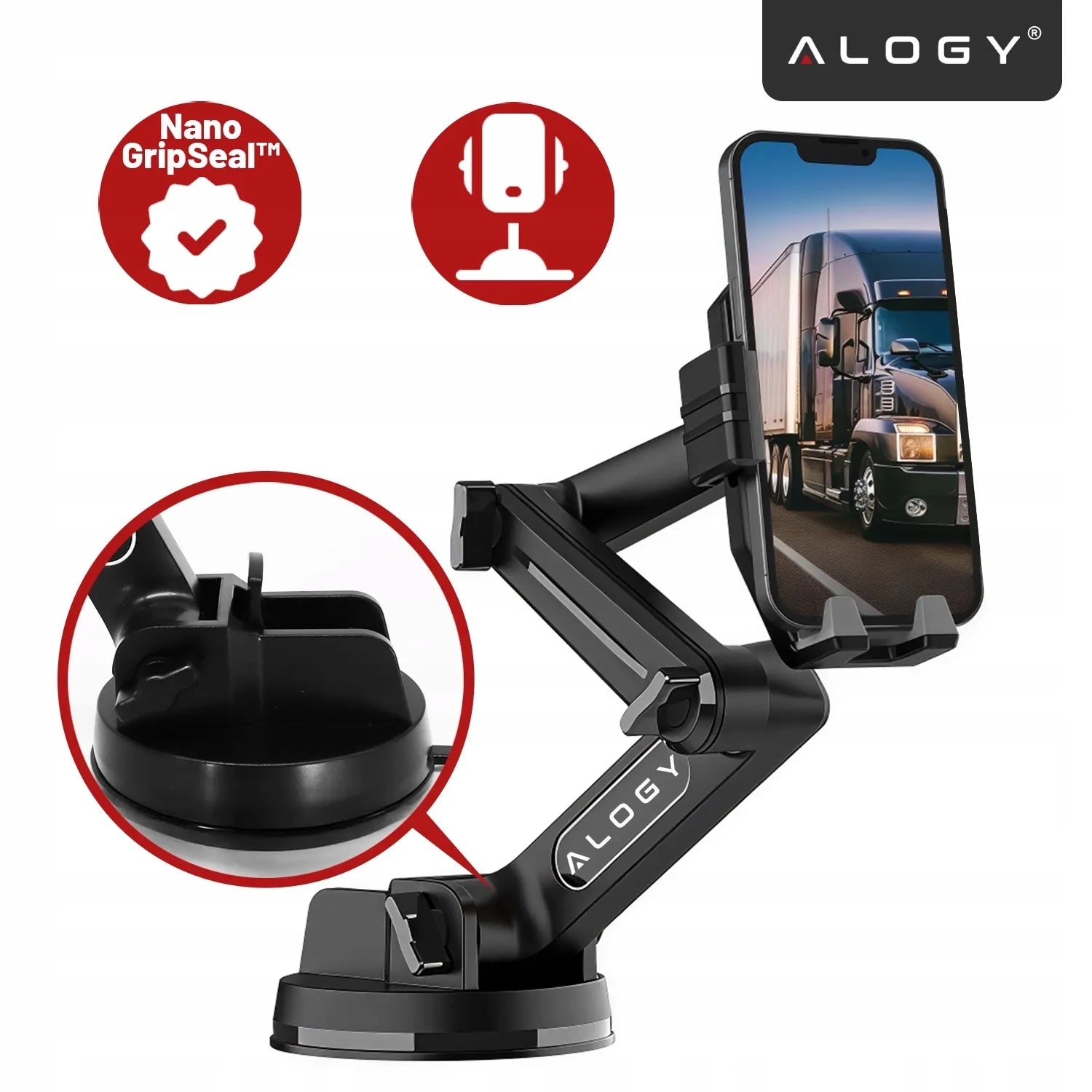 Automobilinis laikiklis Alogy telefonui 7.2" TIR sunkvežimiui, autobusui, ekskavatoriui su tvirta fiksacija