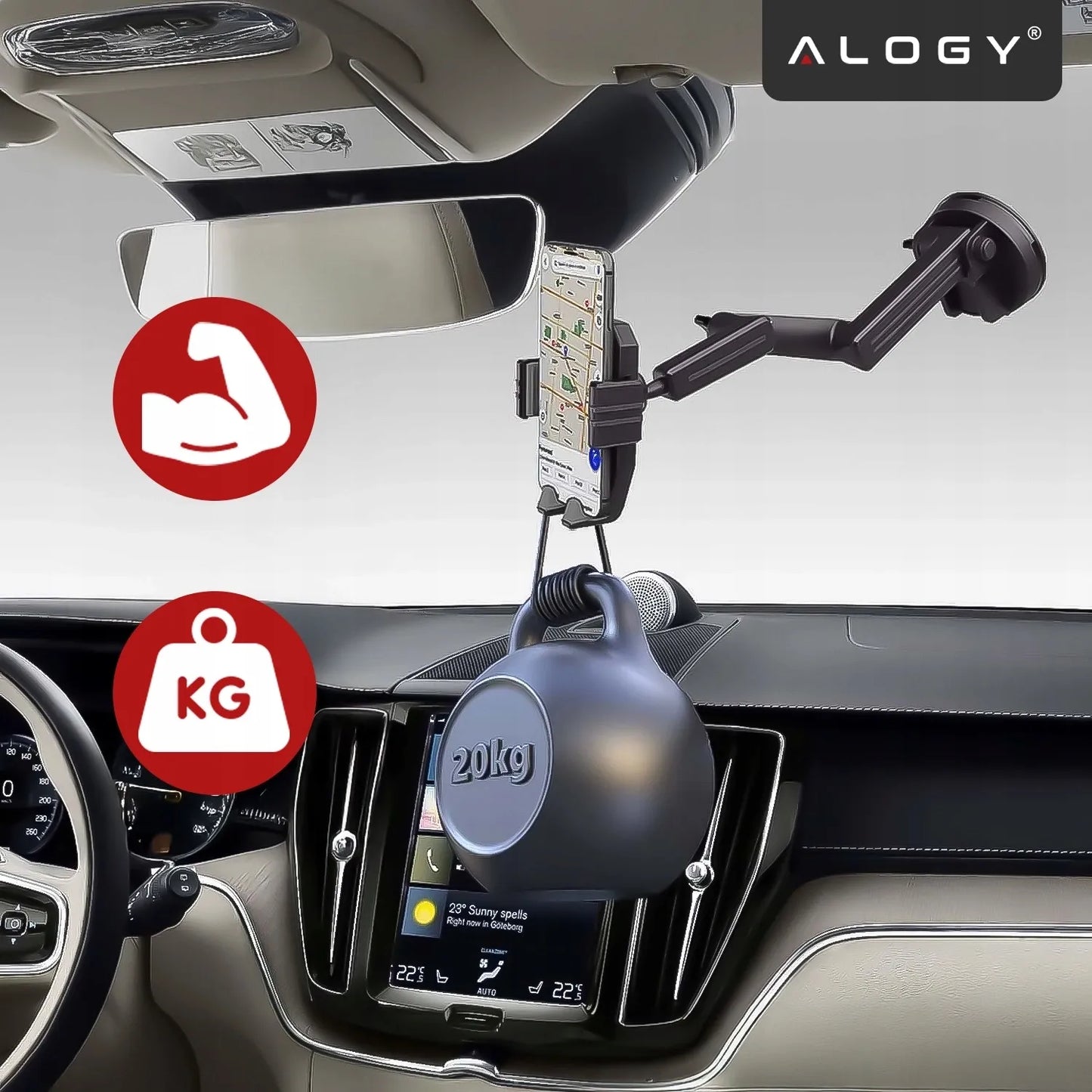 Automobilinis laikiklis Alogy telefonui 7.2" TIR sunkvežimiui, autobusui, ekskavatoriui su tvirta fiksacija