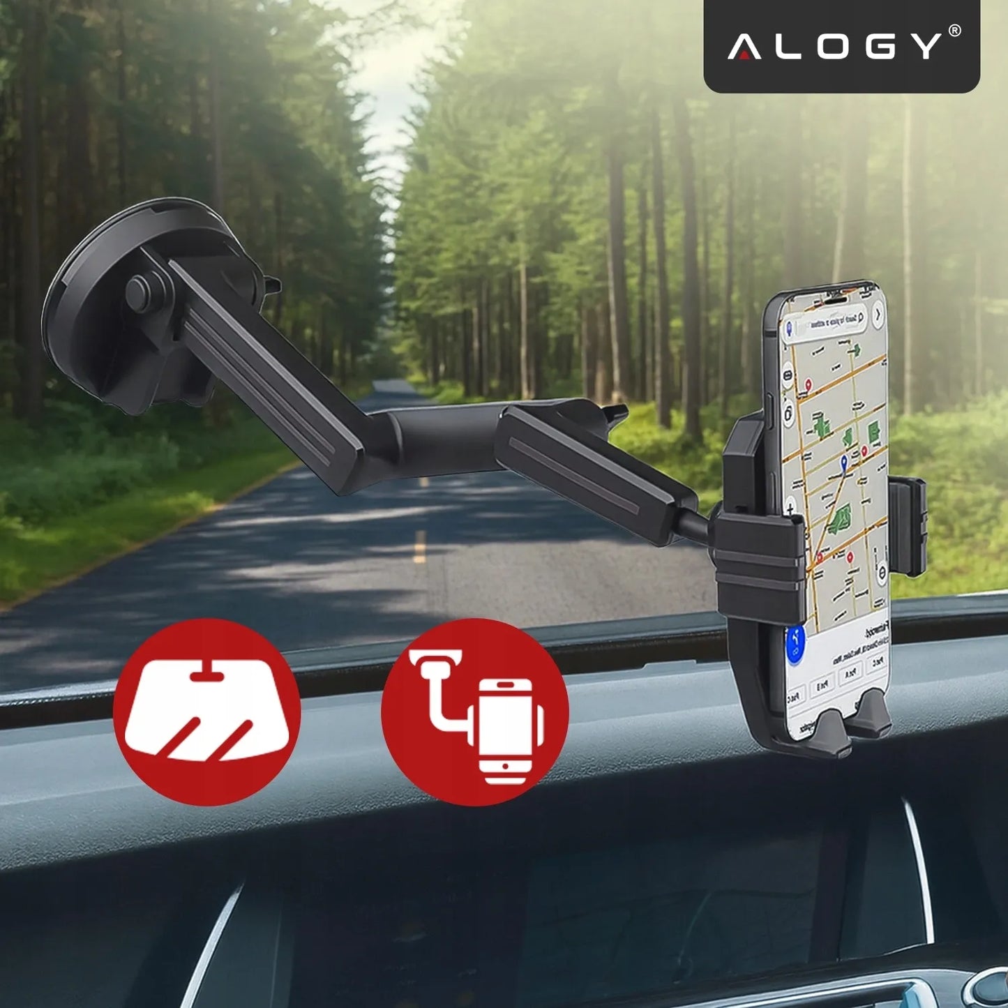 Automobilinis laikiklis Alogy telefonui 7.2" TIR sunkvežimiui, autobusui, ekskavatoriui su tvirta fiksacija