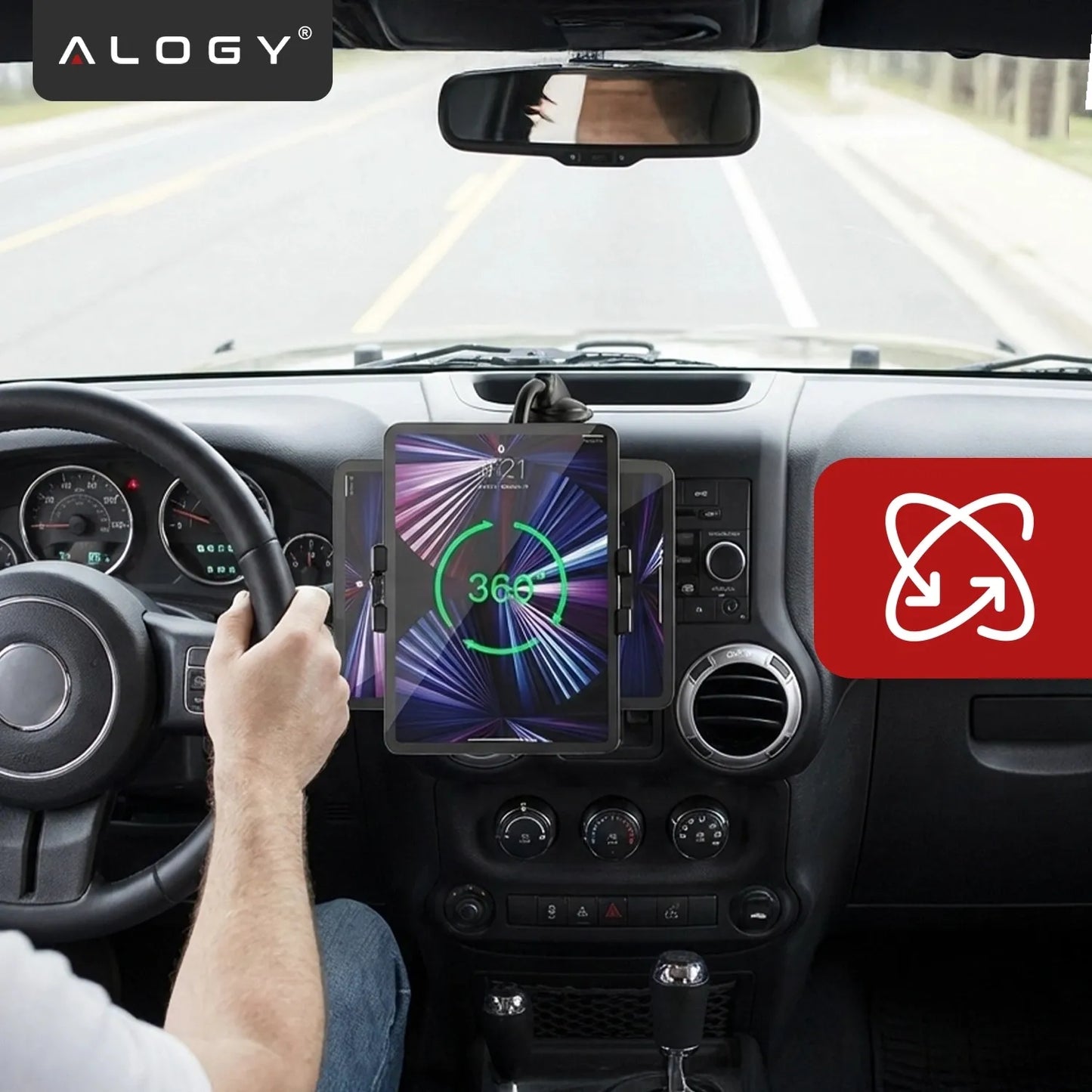 Automobilinis laikiklis telefonui planšetei ant stiklo ir prietaisų skydelio Alogy SteadyRide™ Juodas