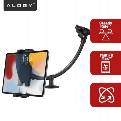 Automobilinis laikiklis telefonui planšetei ant stiklo ir prietaisų skydelio Alogy SteadyRide™ Juodas
