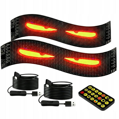Automobilinis LED ekranas – 2 vnt. „Devil Eyes“, 59 × 12 cm, RGB matrica, USB