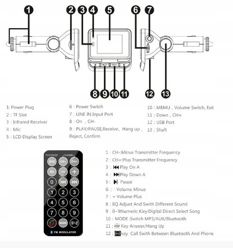 Automobilinis MP3 FM siųstuvas FM12B BT USB įkroviklis radijo imtuvas LCD