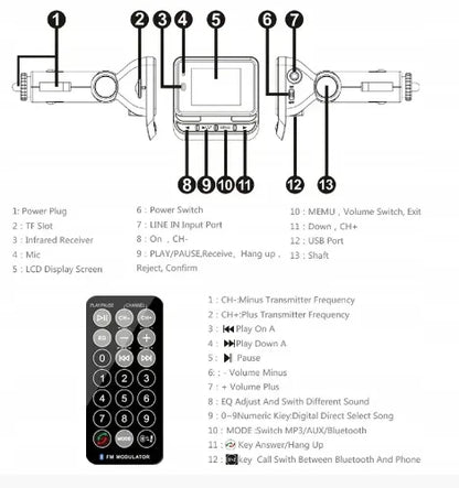 Automobilinis MP3 FM siųstuvas FM12B BT USB įkroviklis radijo imtuvas LCD