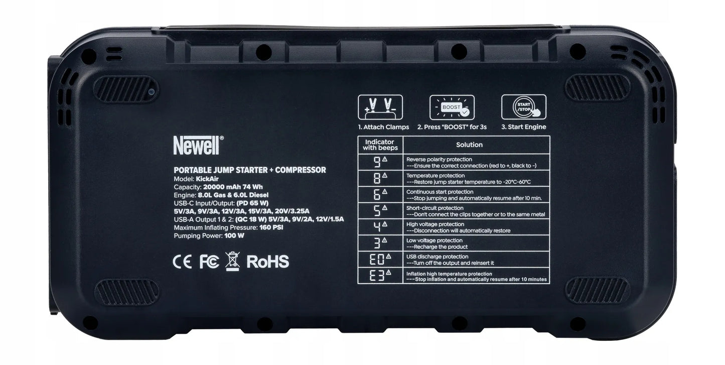 Automobilinis paleidiklis (Jump Starter) su kompresoriumi Newell KICK-AIR 20000mAh