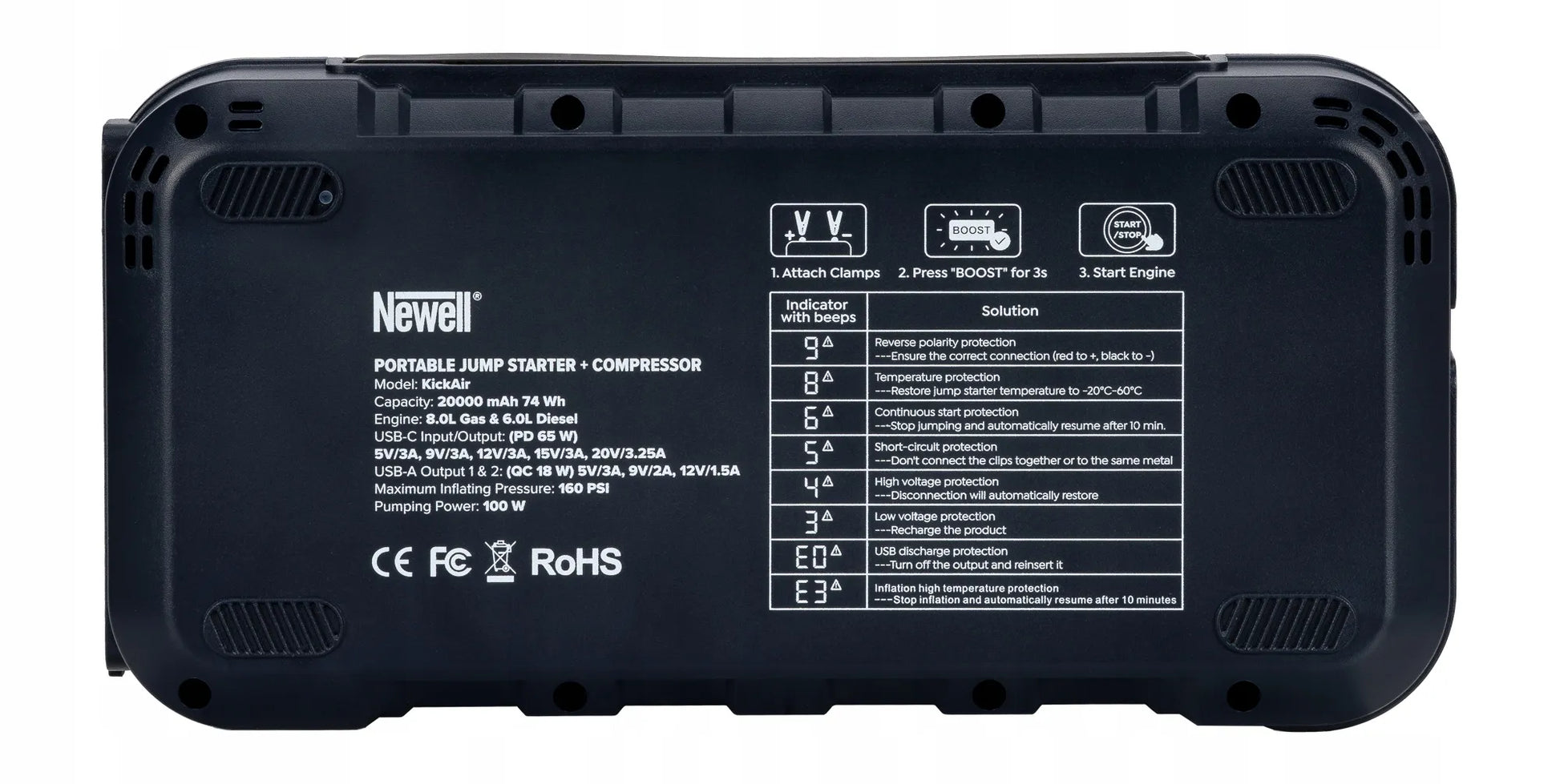 Automobilinis paleidiklis (Jump Starter) su kompresoriumi Newell KICK-AIR 20000mAh