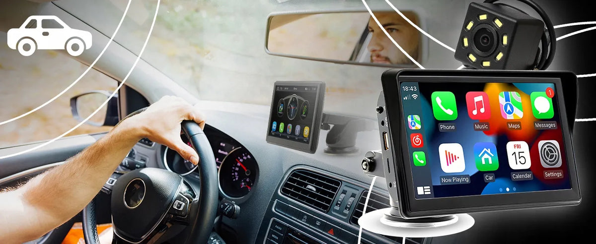 Automobilinis radijas 7 colių Android Apple CarPlay atbulinės eigos kamera multimedija