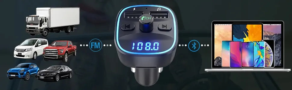 Automobilinis siųstuvas LENCENT T25 FM siųstuvas su Bluetooth, 2xUSB