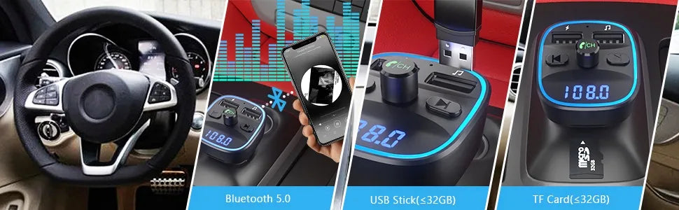Automobilinis siųstuvas LENCENT T25 FM siųstuvas su Bluetooth, 2xUSB