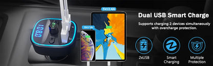 Automobilinis siųstuvas LENCENT T25 FM siųstuvas su Bluetooth, 2xUSB