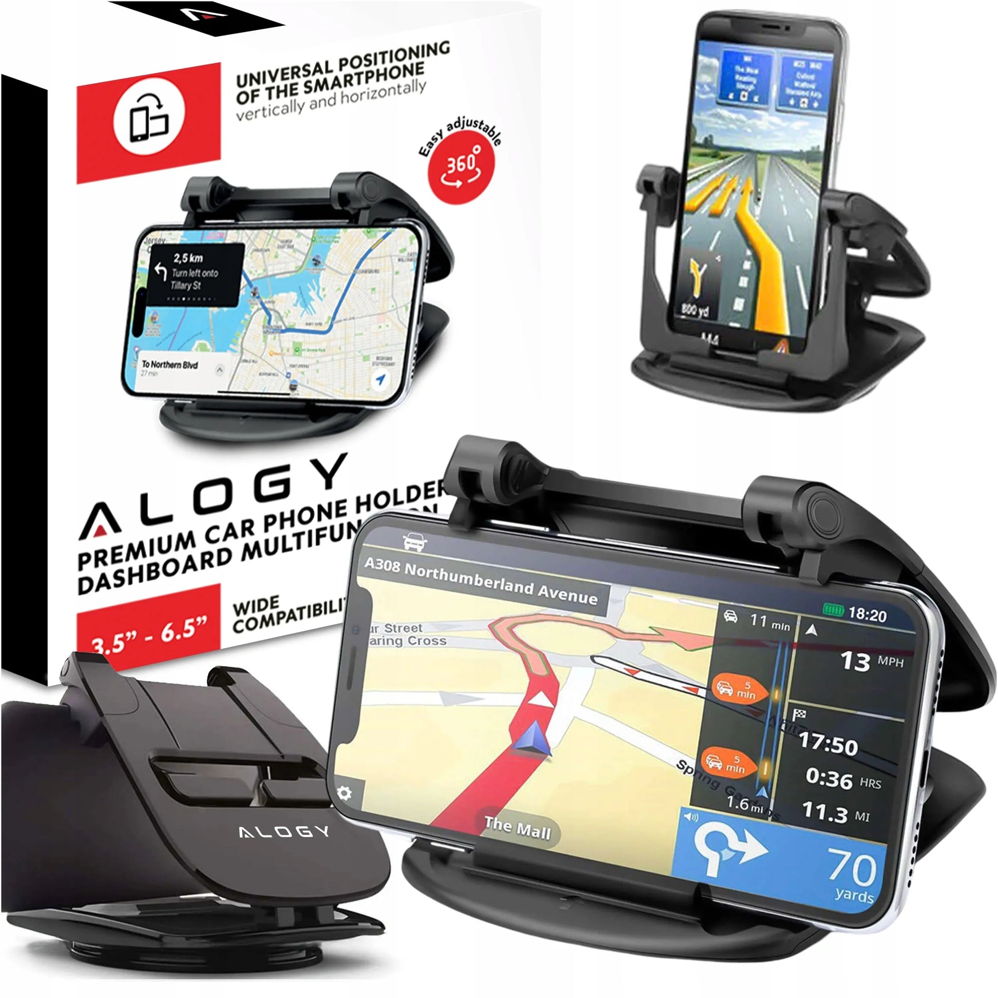 Automobilinis telefono laikiklis Alogy DriveMount™ - ant prietaisų skydelio, sukamasis 360°