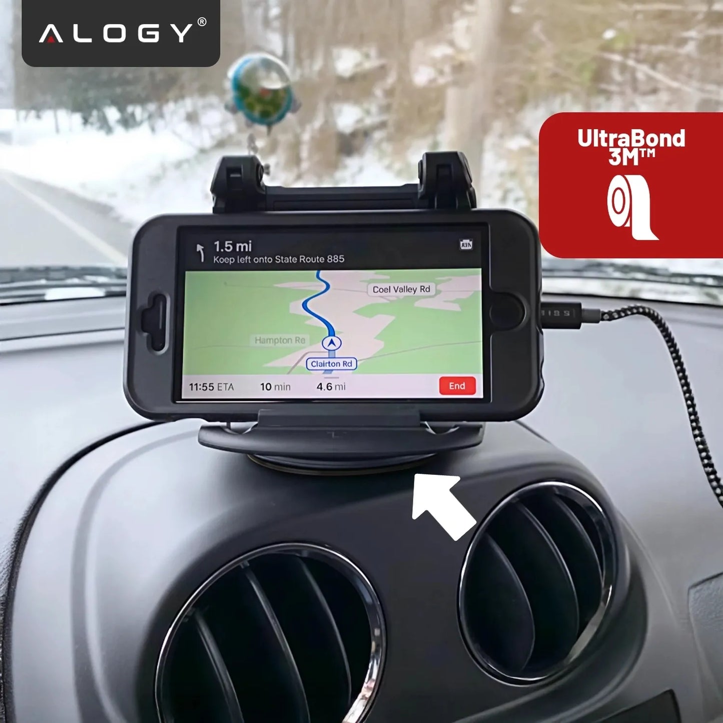 Automobilinis telefono laikiklis Alogy DriveMount™ - ant prietaisų skydelio, sukamasis 360°