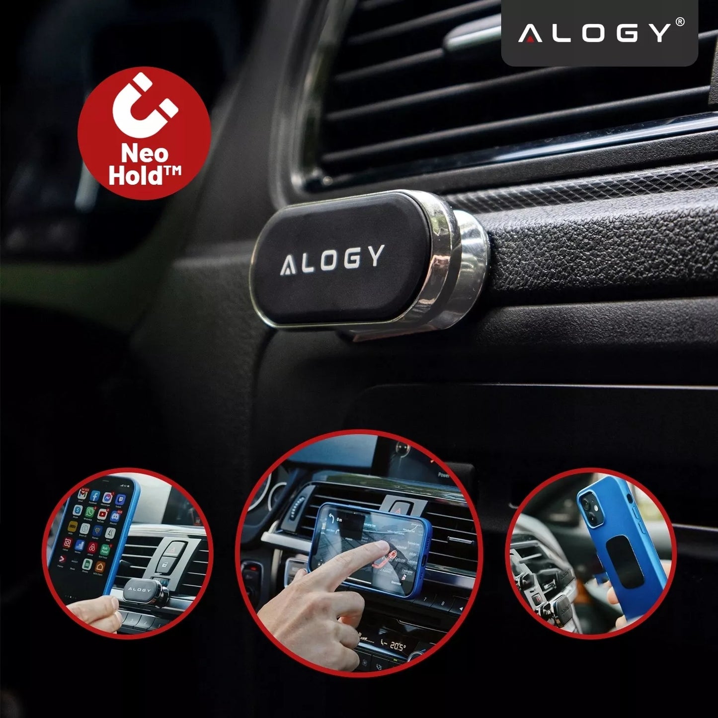 Automobilinis telefono laikiklis ant prietaisų skydelio Alogy stiprus magnetinis laikiklis