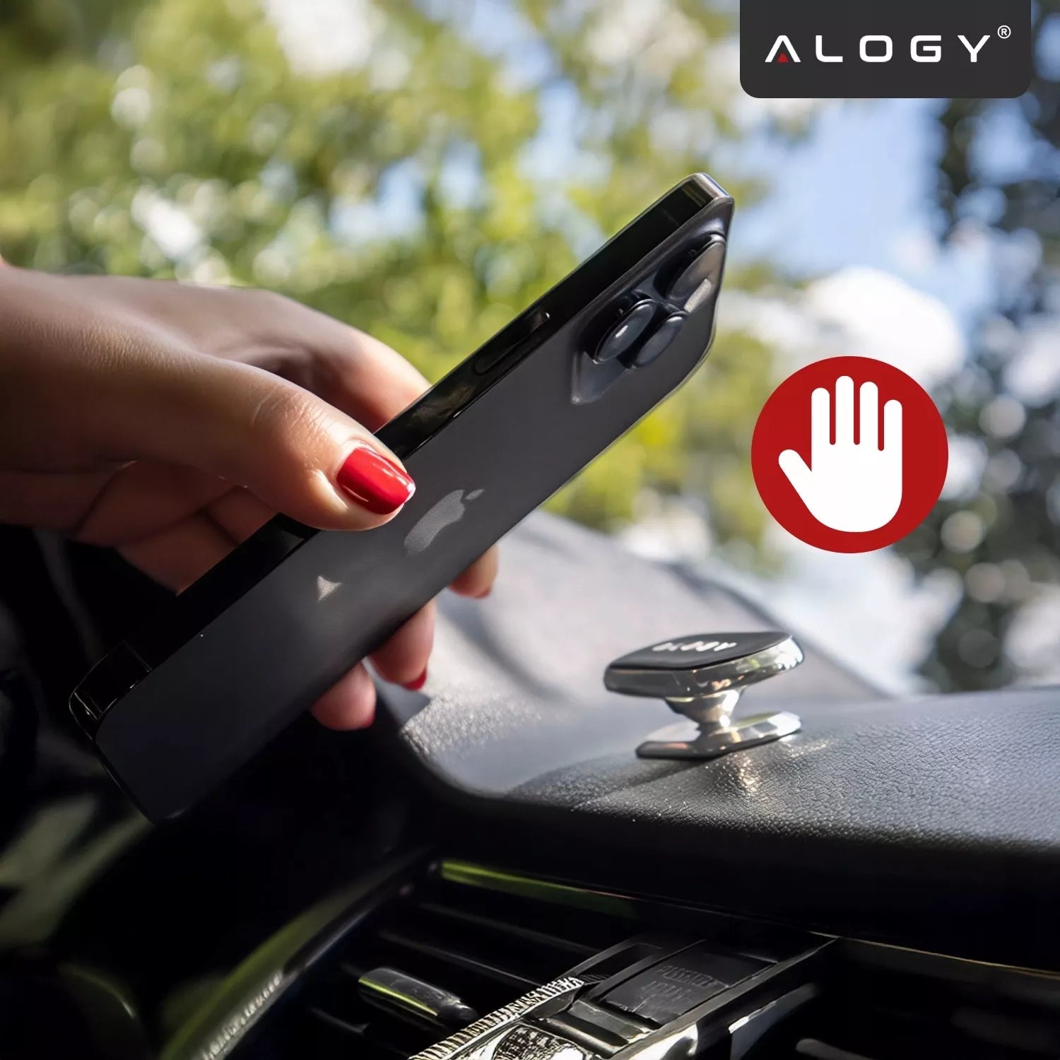 Automobilinis telefono laikiklis ant prietaisų skydelio Alogy stiprus magnetinis laikiklis