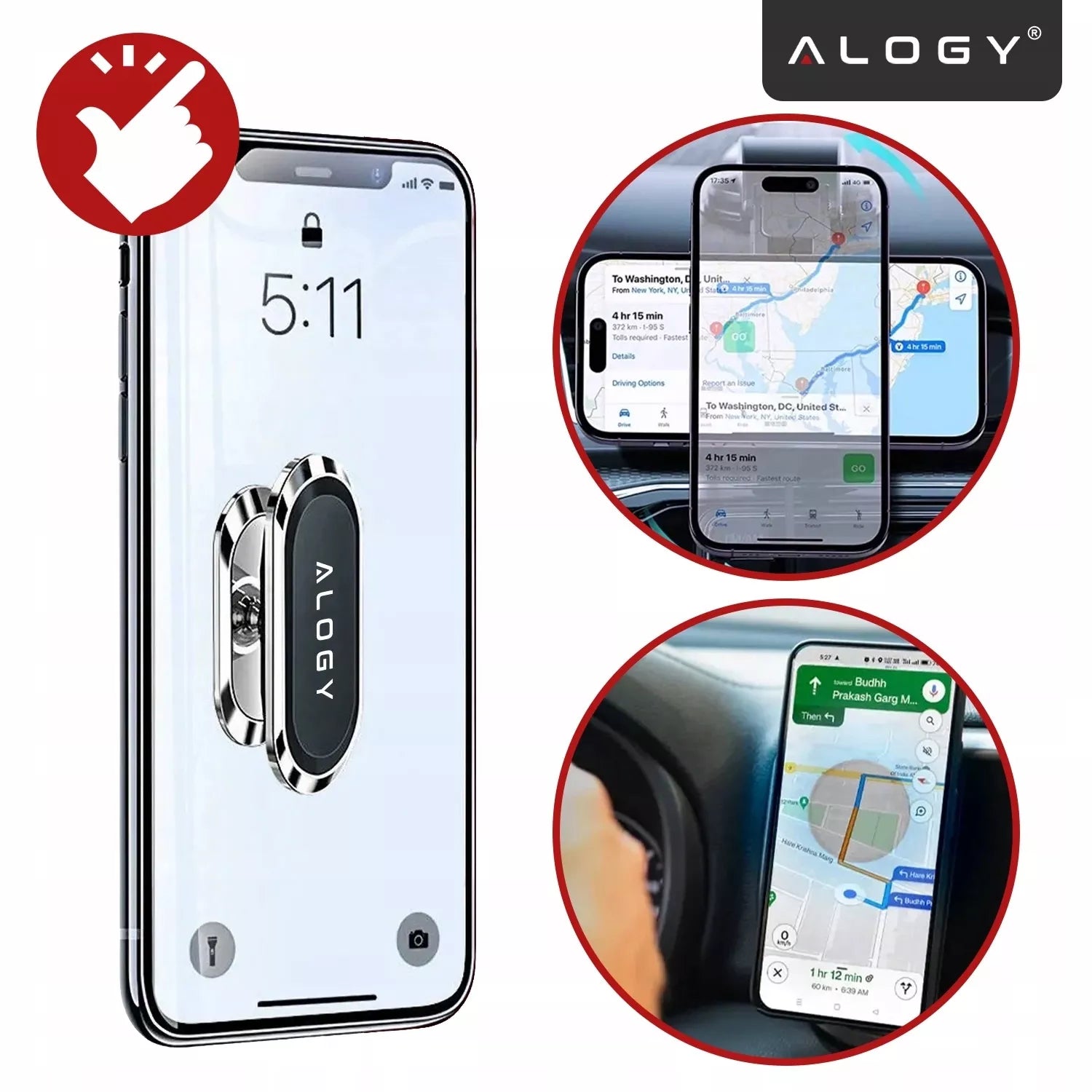Automobilinis telefono laikiklis ant prietaisų skydelio Alogy stiprus magnetinis laikiklis