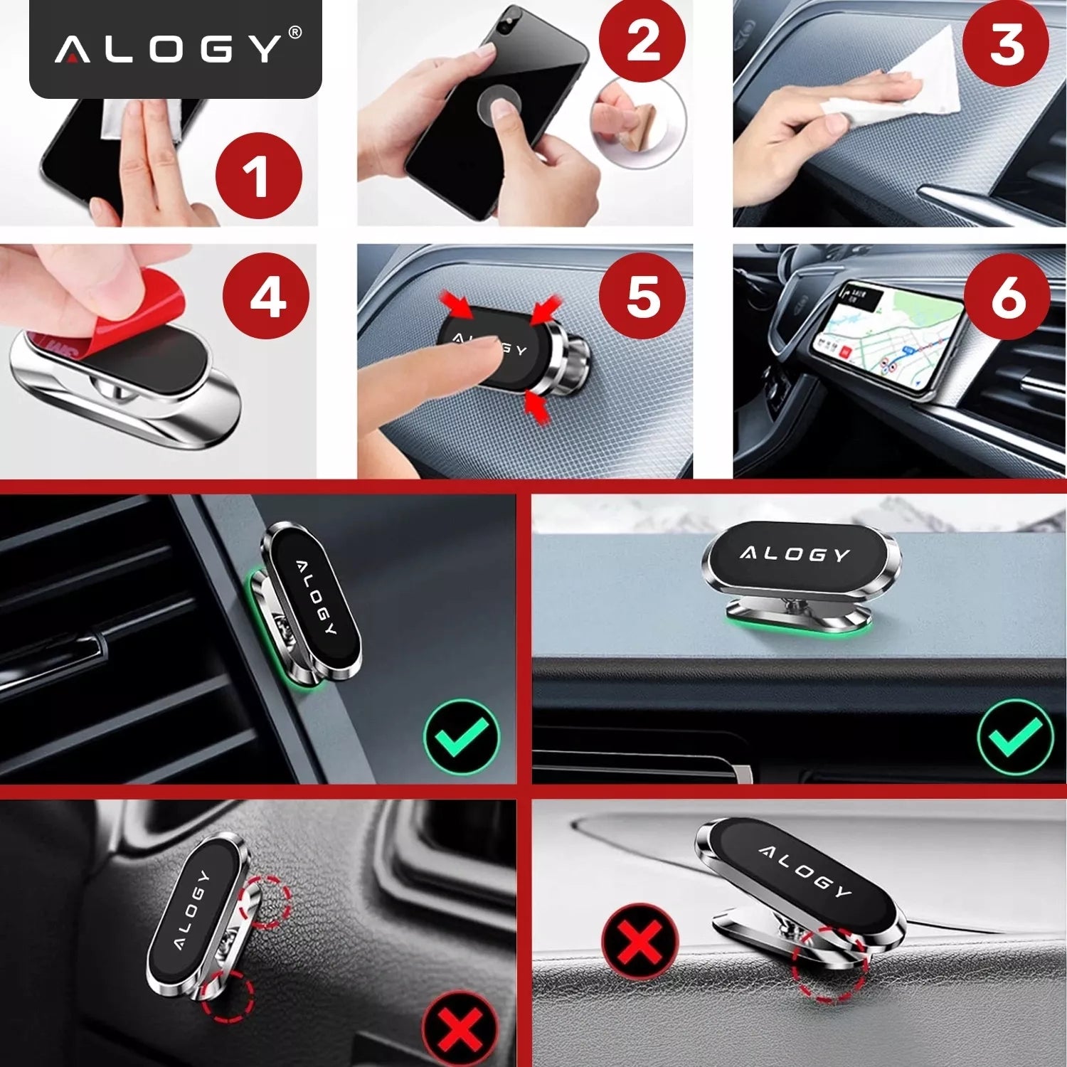 Automobilinis telefono laikiklis ant prietaisų skydelio Alogy stiprus magnetinis laikiklis