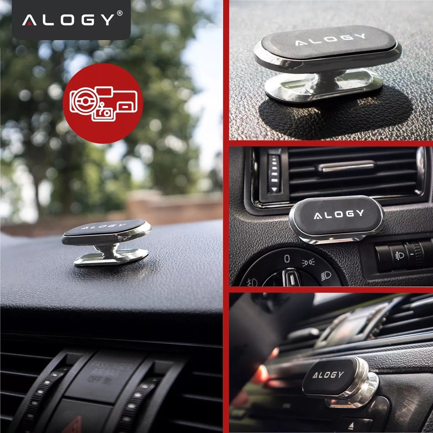 Automobilinis telefono laikiklis ant prietaisų skydelio Alogy stiprus magnetinis laikiklis