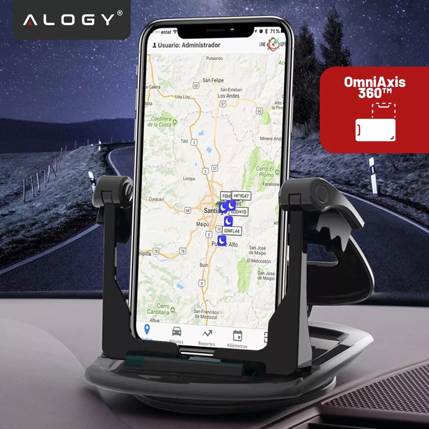 Automobilinis telefono laikiklis, tvirtinamas prie prietaisų skydelio, pasukamas 360° kampu