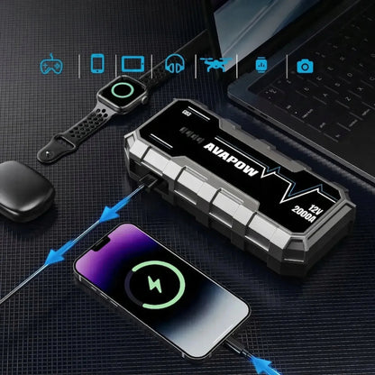 Automobilinis užvedimo įrenginys AVAPOW G03, 2000 A, 12 000 mAh, 12 V, užvedimo starteris