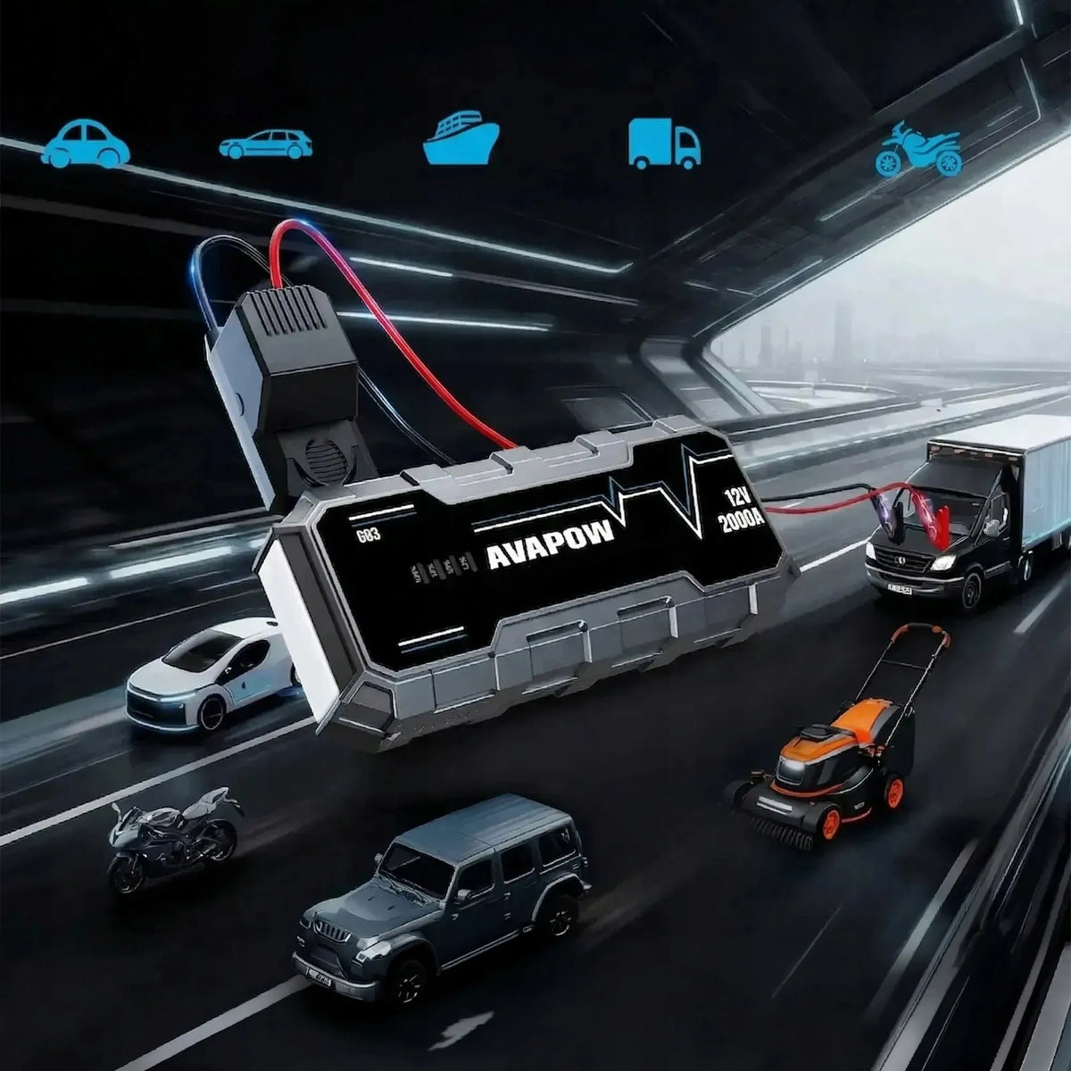 Automobilinis užvedimo įrenginys AVAPOW G03, 2000 A, 12 000 mAh, 12 V, užvedimo starteris