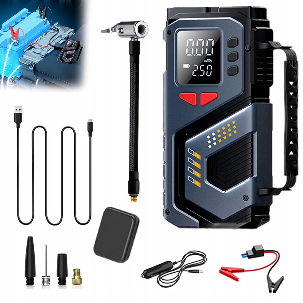 Automobilinis užvedimo įrenginys Booster Jump Starter 8000mAh Powerbank Kompresorius LED