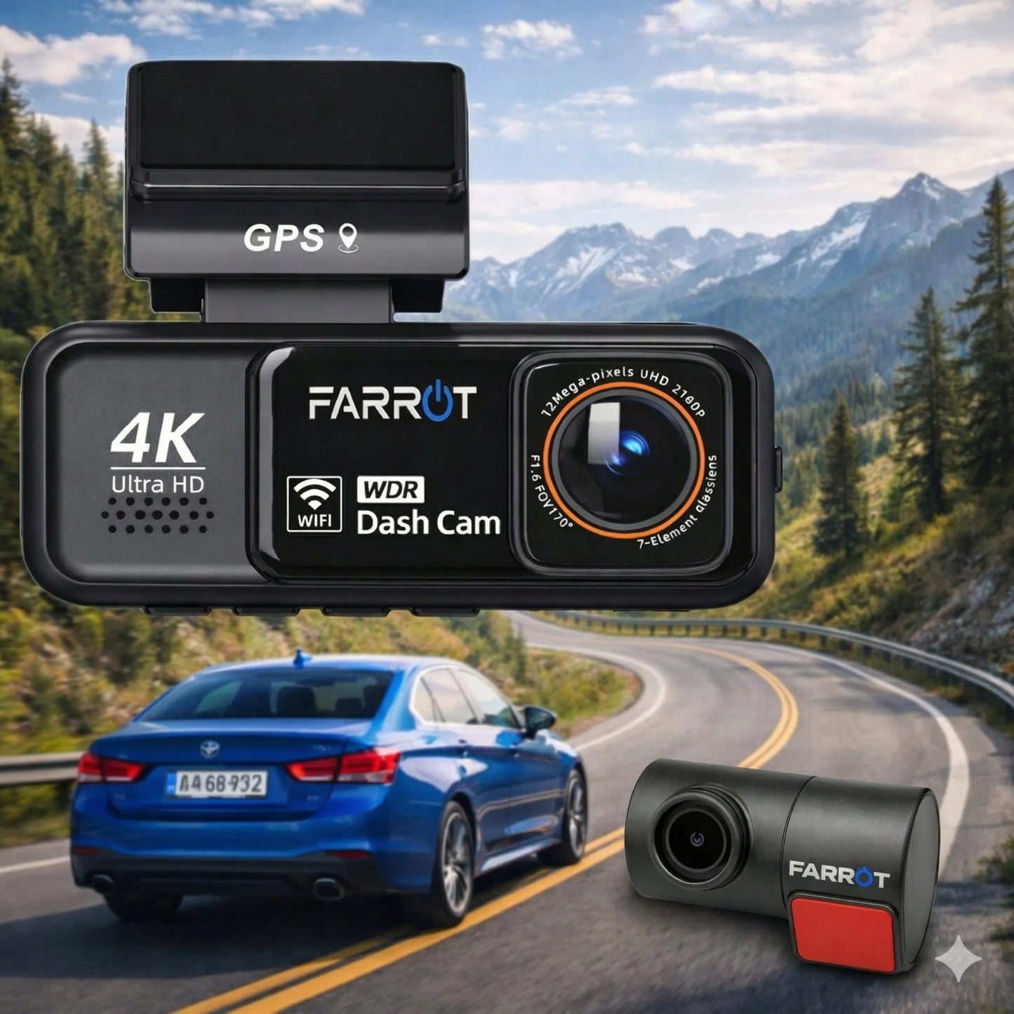Automobilinis vaizdo registratorius 4K GPS Wi-Fi kamera priekyje ir gale ADAS G-jutiklis