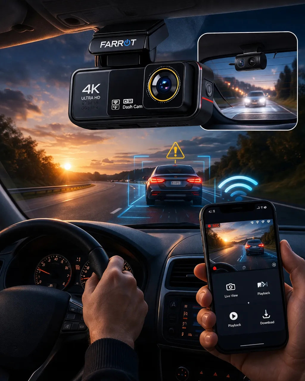 Automobilinis vaizdo registratorius 4K GPS Wi-Fi kamera priekyje ir gale ADAS G-jutiklis