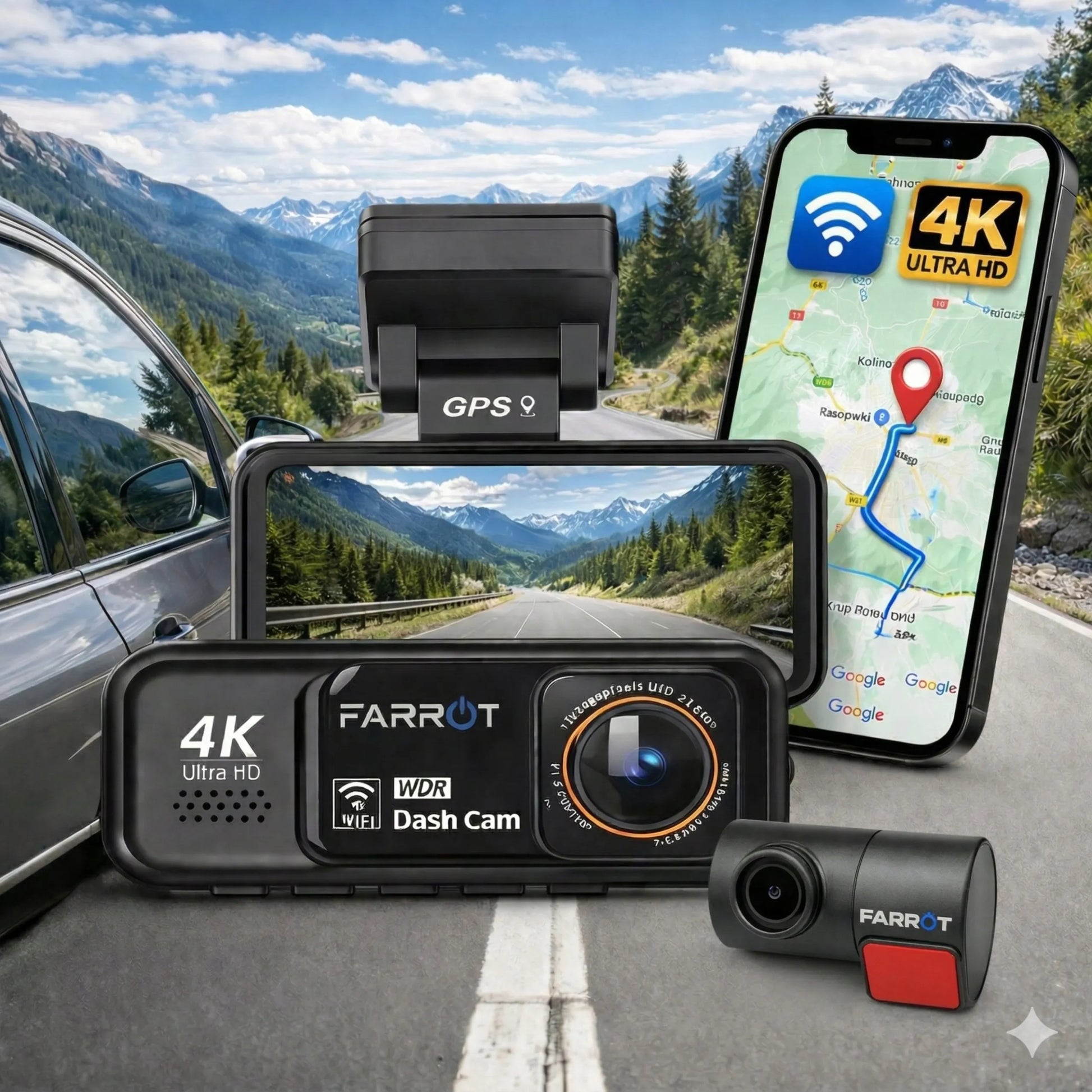 Automobilinis vaizdo registratorius 4K GPS Wi-Fi kamera priekyje ir gale ADAS G-jutiklis