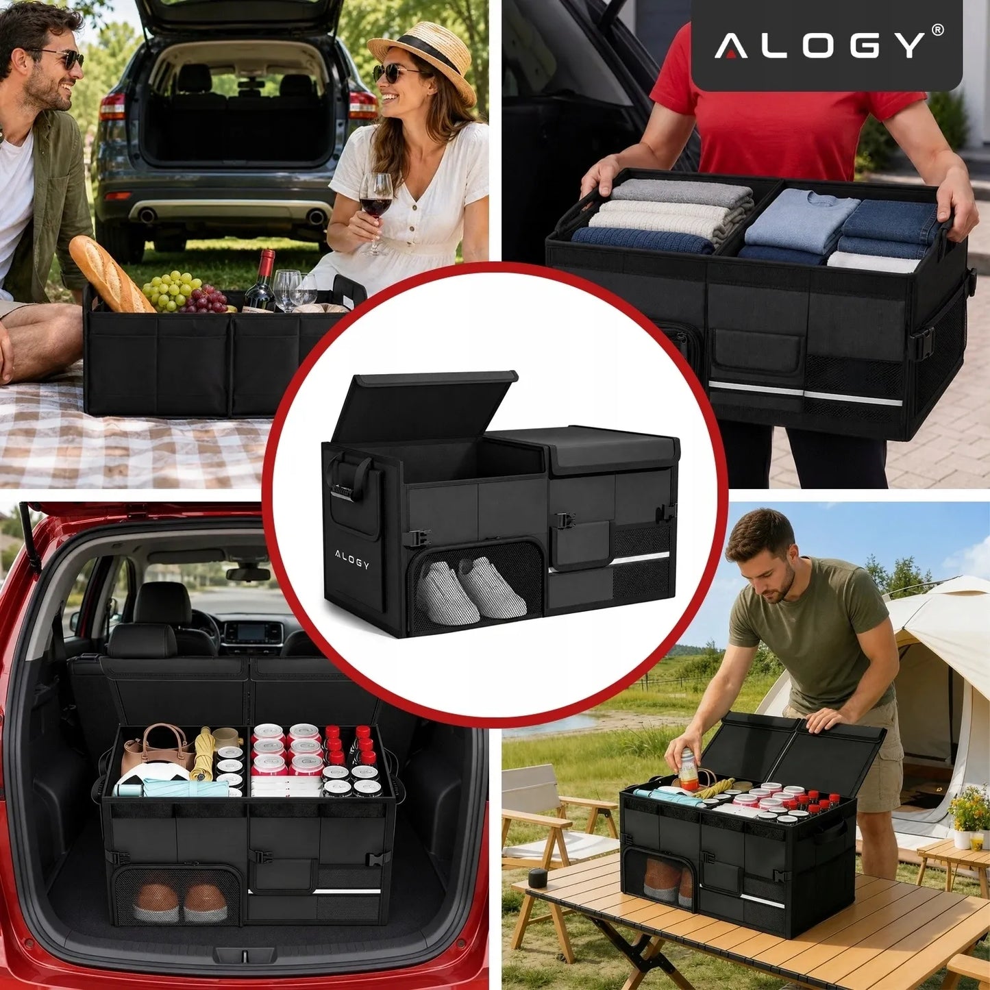 Automobilio bagažinės organizatorius krepšys Alogy 60L sulankstomas