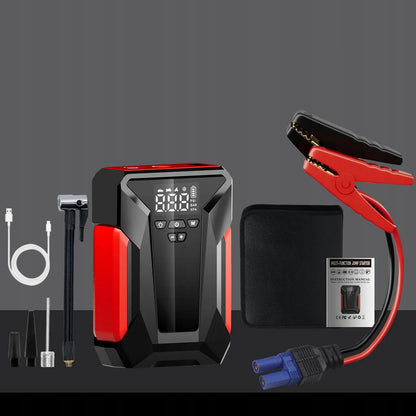 Automobilio paleidimo įrenginys jump starter kompresorius pompa booster powerbank dėklas