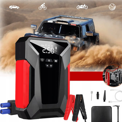 Automobilio paleidimo įrenginys jump starter kompresorius pompa booster powerbank dėklas
