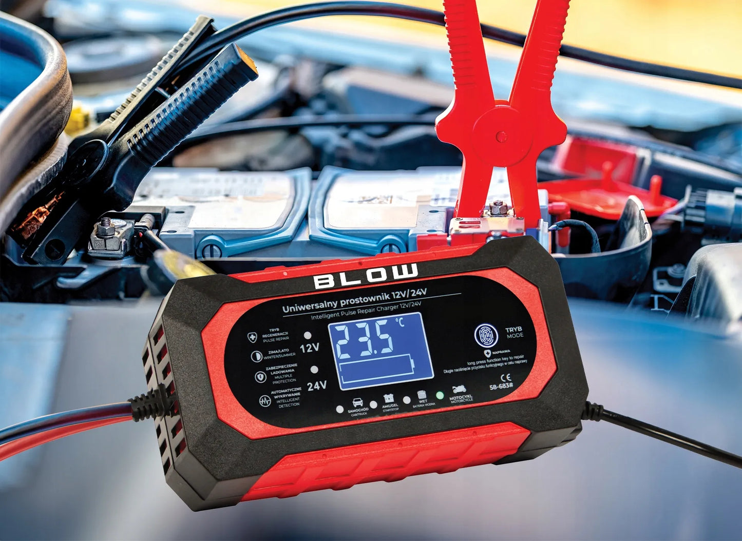 Automobilio užvedėjas LCD 24V 12V 8A