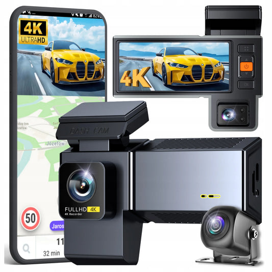 Automobilio vaizdo registratorius 3 kameros GPS 4K