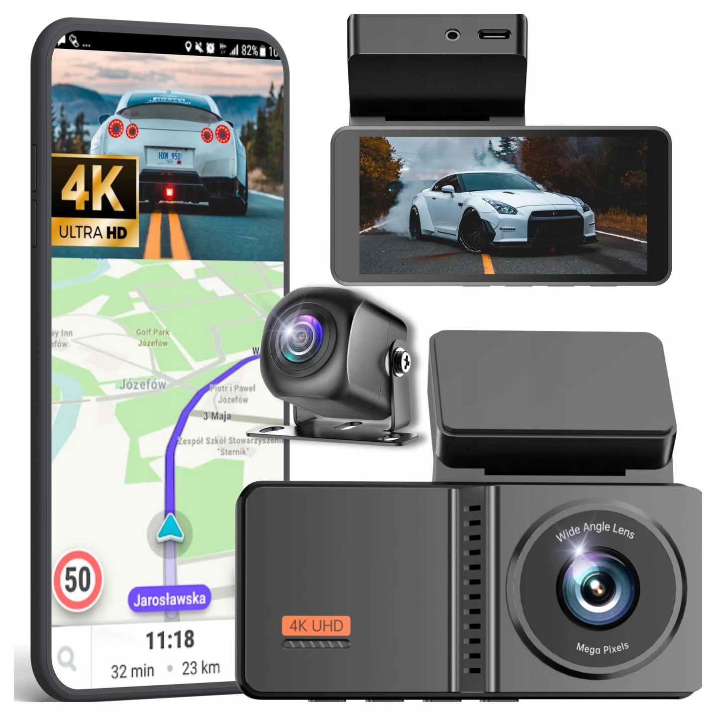 Automobilio vaizdo registratorius Save A4 4K Wi-Fi su galinio vaizdo kamera