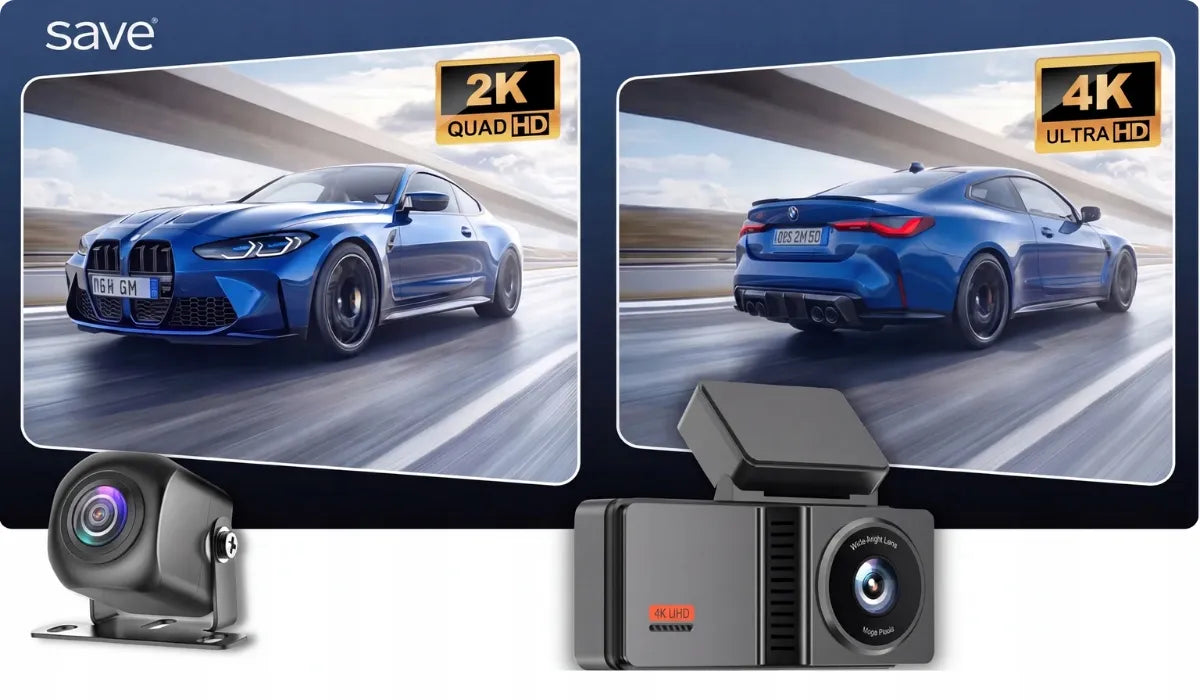 Automobilio vaizdo registratorius Save A4 4K Wi-Fi su galinio vaizdo kamera