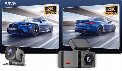 Automobilio vaizdo registratorius Save A4 4K Wi-Fi su galinio vaizdo kamera