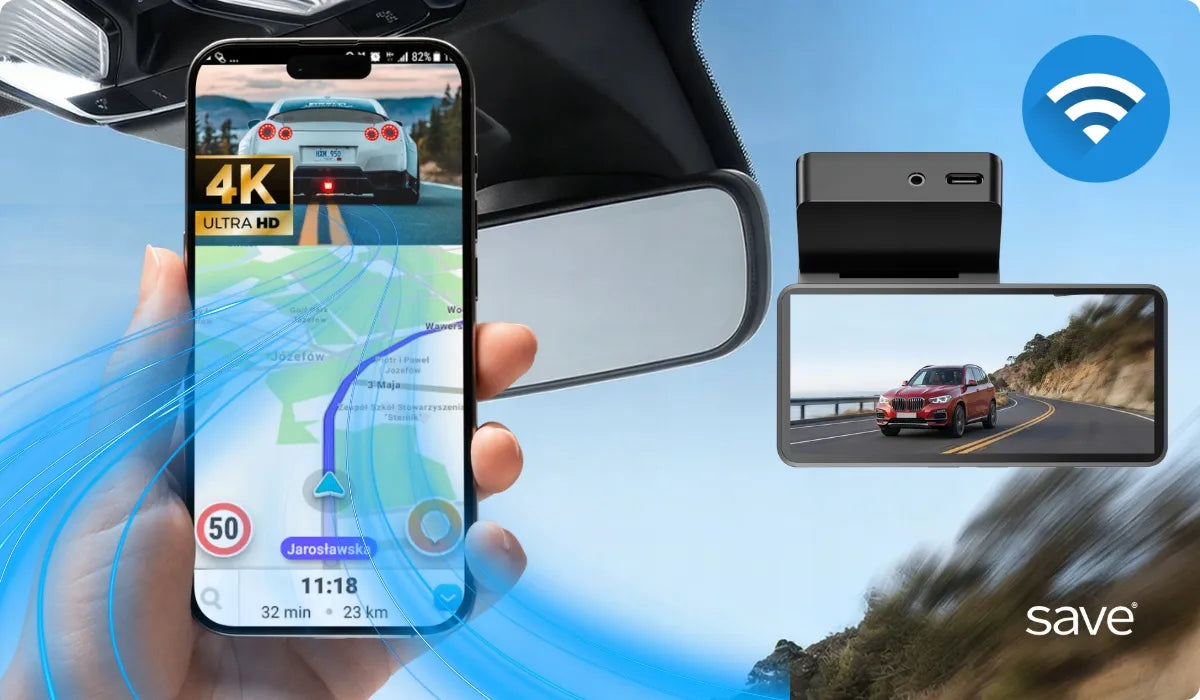 Automobilio vaizdo registratorius Save A4 4K Wi-Fi su galinio vaizdo kamera
