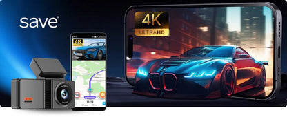 Automobilio vaizdo registratorius Save A4 4K Wi-Fi su galinio vaizdo kamera