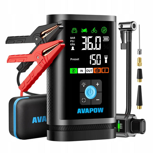 AVAPOW JP3 12V 3000A 59,2Wh 16000mAh automobilinis užvedimo įrenginys su kompresoriumi