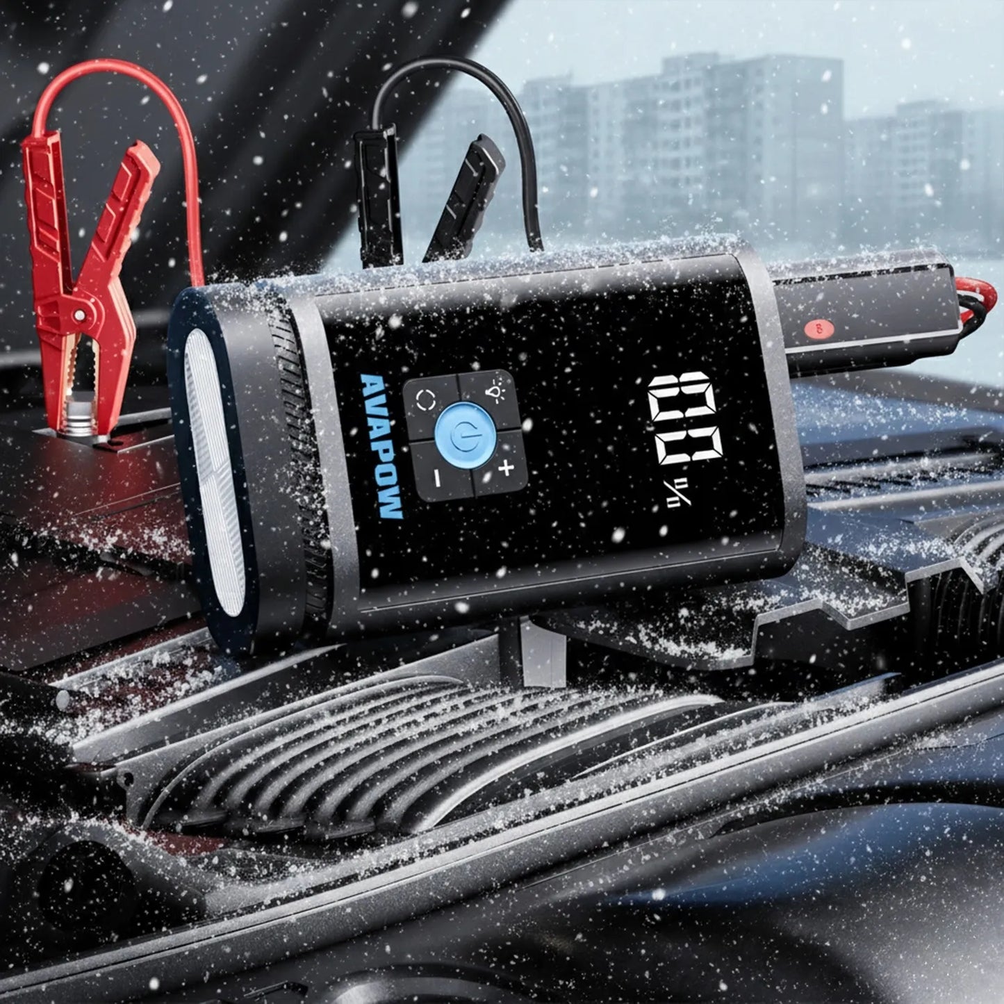 AVAPOW JP3 12V 3000A 59,2Wh 16000mAh automobilinis užvedimo įrenginys su kompresoriumi